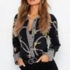 Bluse Mit Ketten-Print -Mode für Sie Geschäft dzz05014 black xl