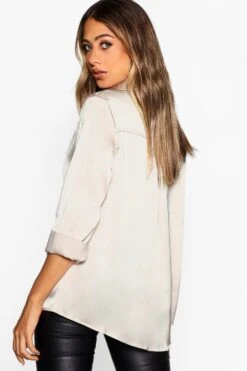 Langärmliges Oversize Hemd Aus Satin -Mode für Sie Geschäft dzz16493 champagne xl 1