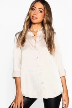 Langärmliges Oversize Hemd Aus Satin -Mode für Sie Geschäft dzz16493 champagne xl 3