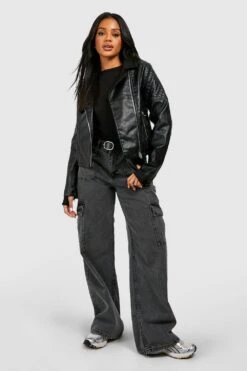 Kunstleder-Bikerjacke -Mode für Sie Geschäft dzz73862 black xl 2