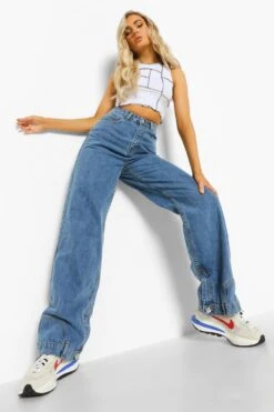 Boyfriend-Jeans Mit Knopfdetail Am Saum -Mode für Sie Geschäft fzz04237 mid20blue xl 3