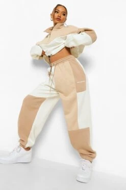Oversize Colorblock Jogginghose -Mode für Sie Geschäft fzz09841 taupe xl 2