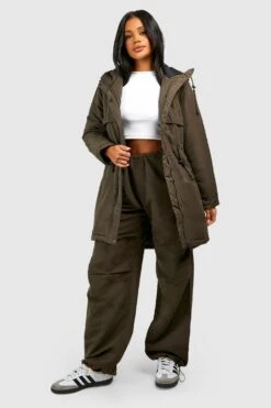 Langer Gepolsterter Parka -Mode für Sie Geschäft fzz12557 khaki xl 2