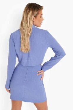 Leinen Mix Kurzer Blazer -Mode für Sie Geschäft fzz16295 blue xl 1