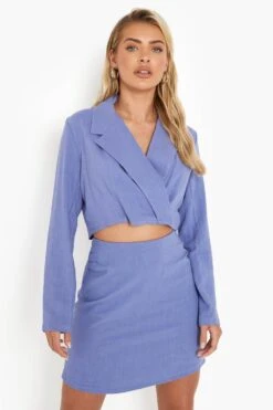 Leinen Mix Kurzer Blazer -Mode für Sie Geschäft fzz16295 blue xl 2