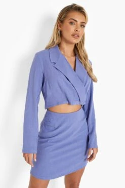 Leinen Mix Kurzer Blazer -Mode für Sie Geschäft fzz16295 blue xl 3