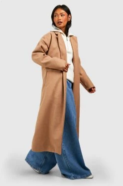 Zweireihiger Mantel In Wolloptik Mit Gürtel -Mode für Sie Geschäft fzz25197 camel xl 2