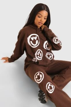 Oversize Jogginghose Mit Smiley-Print -Mode für Sie Geschäft fzz25461 chocolate xl 2