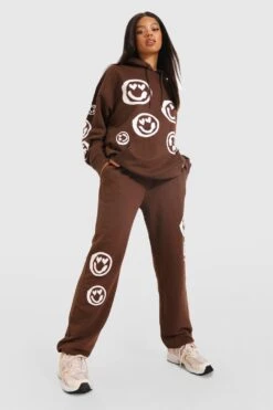 Oversize Jogginghose Mit Smiley-Print -Mode für Sie Geschäft fzz25461 chocolate xl 3