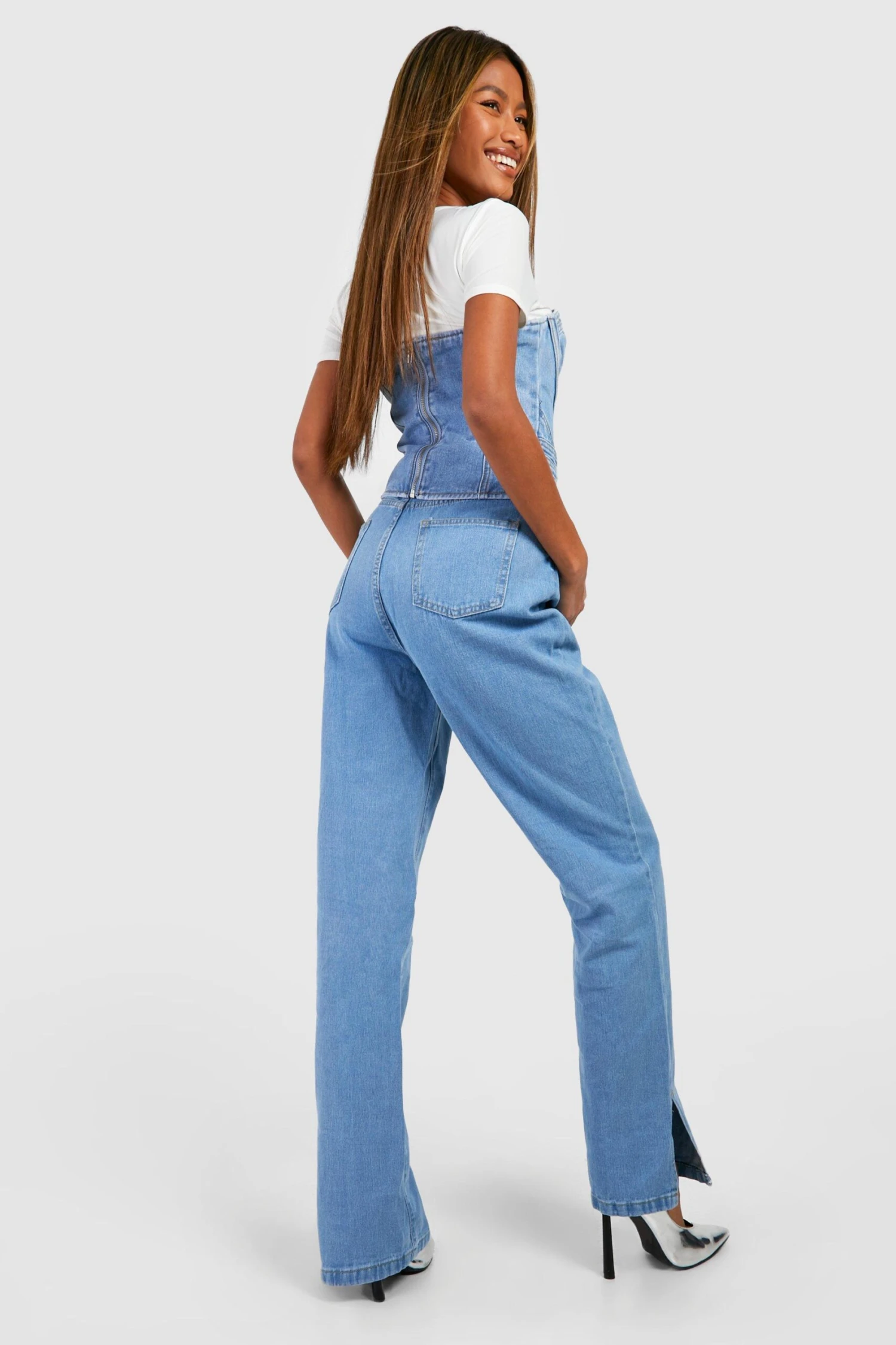 Basics Jeans Mit Hohem Bund Und Geteiltem Saum 4 Basics Jeans Mit Hohem Bund Und Geteiltem Saum – Bild 2