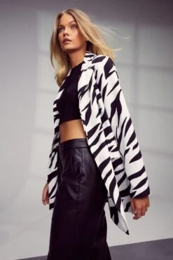 Oversize Blazer Mit Zebraprint -Mode für Sie Geschäft fzz38459 black xl 3
