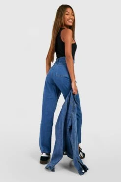 Gerade Basics Jeans Mit Hohem Bund -Mode für Sie Geschäft fzz40075 mid20wash xl 1