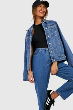 Gerade Basics Jeans Mit Hohem Bund -Mode für Sie Geschäft fzz40075 mid20wash xl 2