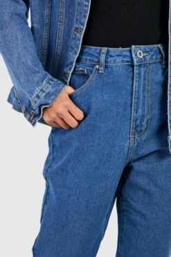 Gerade Basics Jeans Mit Hohem Bund -Mode für Sie Geschäft fzz40075 mid20wash xl 3