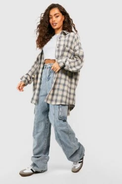 Kariertes Oversize Hemd -Mode für Sie Geschäft fzz44257 grey xl 2