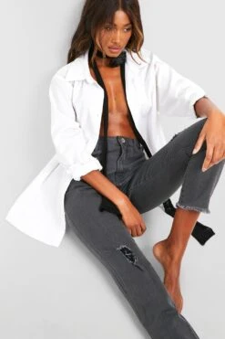 Zerrissene Basics Skinny Jeans Mit Hohem Bund