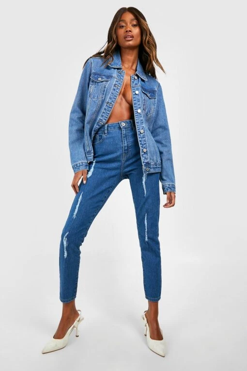 Skinny Jeans Mit Hohem Bund -Mode für Sie Geschäft fzz70486 mid20blue xl