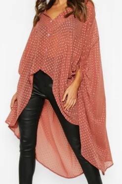 Oversize Maxihemd Aus Chiffon -Mode für Sie Geschäft fzz77940 rose xl 3