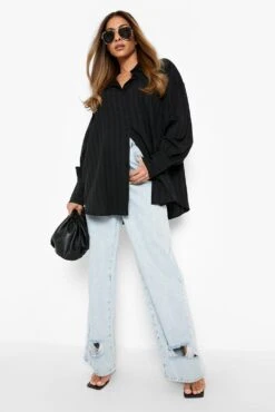 Strukturietes Oversize Hemd 8 Strukturietes Oversize Hemd -Mode für Sie Geschäft gzz01223 black xl 2