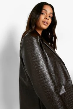 Kunstleder Blazer In Kroko-Optij -Mode für Sie Geschäft gzz01637 chocolate xl 3