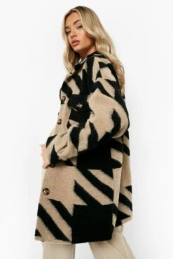 Oversize Shirt-Jacke Mit Hahnentritt-Print -Mode für Sie Geschäft gzz01639 camel xl 1