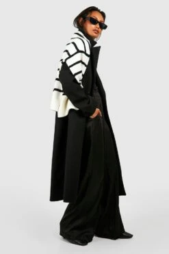 Mantel In Wolloptik Mit Schulterpolstern -Mode für Sie Geschäft gzz02309 black xl 2