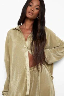 Premium Oversize Plissee-Hemd -Mode für Sie Geschäft gzz03140 khaki xl 3