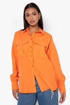 Oversize Hemd Aus Baumwolle Mit Utility-Taschen -Mode für Sie Geschäft gzz03777 orange xl 3