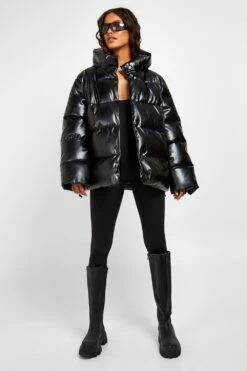 Oversize Kunstleder-Steppjacke 8 Oversize Kunstleder-Steppjacke -Mode für Sie Geschäft gzz09079 black xl 2