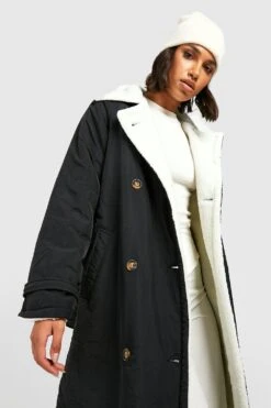 Gepolsterter Trenchcoat Mit Borg-Futter -Mode für Sie Geschäft gzz09183 black xl 3