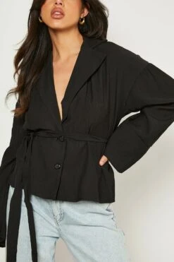 Wickel-Hemd In Knitteroptik Mit Taillenband -Mode für Sie Geschäft gzz10682 black xl 3