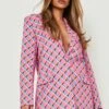 Gemusterter Blazer Mit Tiefem Ausschnitt -Mode für Sie Geschäft gzz10884 pink xl