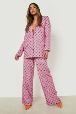 Gemusterter Blazer Mit Tiefem Ausschnitt 8 Gemusterter Blazer Mit Tiefem Ausschnitt -Mode für Sie Geschäft gzz10884 pink xl 2