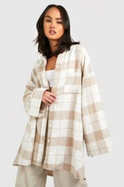 Karierte Oversize Shacket Mit Weiten Ärmeln -Mode für Sie Geschäft gzz13026 beige xl 2