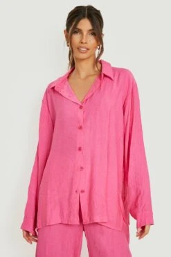 Lockeres Hemd In Leinen -Mode für Sie Geschäft gzz14404 hot20pink xl 2