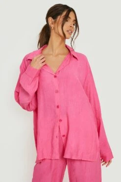 Lockeres Hemd In Leinen -Mode für Sie Geschäft gzz14404 hot20pink xl 3