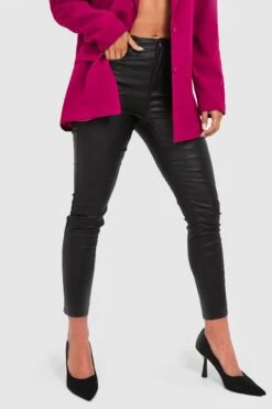 PU Beschichtete Butt Shaper Skinny Jeans Mit Mittelhohem Bund -Mode für Sie Geschäft gzz17393 black xl 3