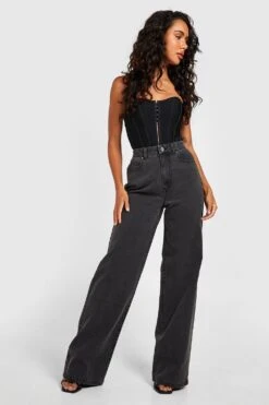 Weite Jeans Mit Hohem Bund -Mode für Sie Geschäft gzz17405 black xl 2
