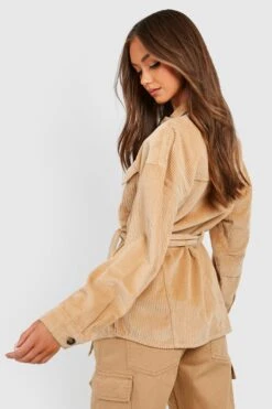 Oversize Cord-Shacket Mit Tasche Und Gürtel -Mode für Sie Geschäft gzz19140 taupe xl 1