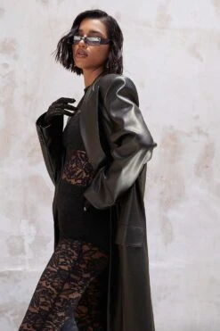 Kourtney Kardashian Barker Mantel Aus Kunstleder -Mode für Sie Geschäft gzz20024 black xl 3