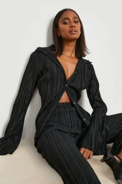 FPlissee-Hemd Mit Weiten Ärmeln -Mode für Sie Geschäft gzz20899 black xl 3