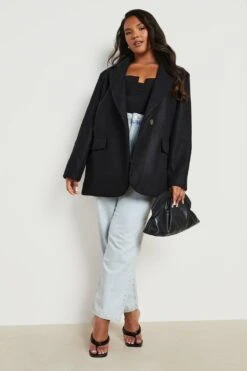 Plus Blazer In Wolloptik -Mode für Sie Geschäft gzz21025 black xl 2