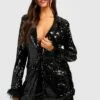 Pailletten-Blazer Mit Feder-Detail -Mode für Sie Geschäft gzz21123 black xl
