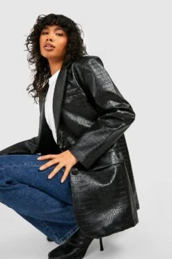 Oversize Kroko-Blazer -Mode für Sie Geschäft gzz21660 black xl 2