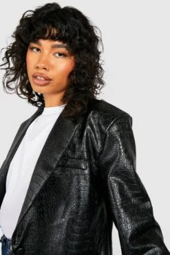Oversize Kroko-Blazer -Mode für Sie Geschäft gzz21660 black xl 3