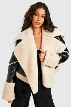 Hochglänzende Fliegerjacke Mit Oversize Kragen