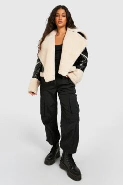 Hochglänzende Fliegerjacke Mit Oversize Kragen -Mode für Sie Geschäft gzz22897 black xl 2