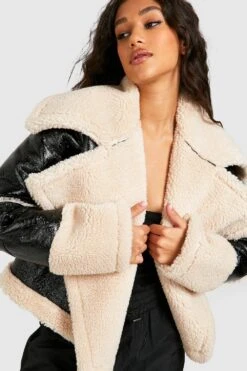 Hochglänzende Fliegerjacke Mit Oversize Kragen -Mode für Sie Geschäft gzz22897 black xl 3