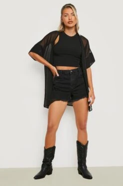 Kurzer Mesh-Kimono Mit Sonne Und Mond -Mode für Sie Geschäft gzz25174 black xl 2