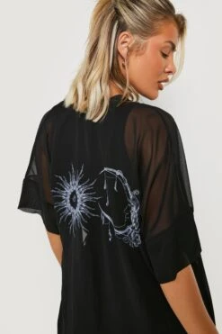 Kurzer Mesh-Kimono Mit Sonne Und Mond -Mode für Sie Geschäft gzz25174 black xl 3
